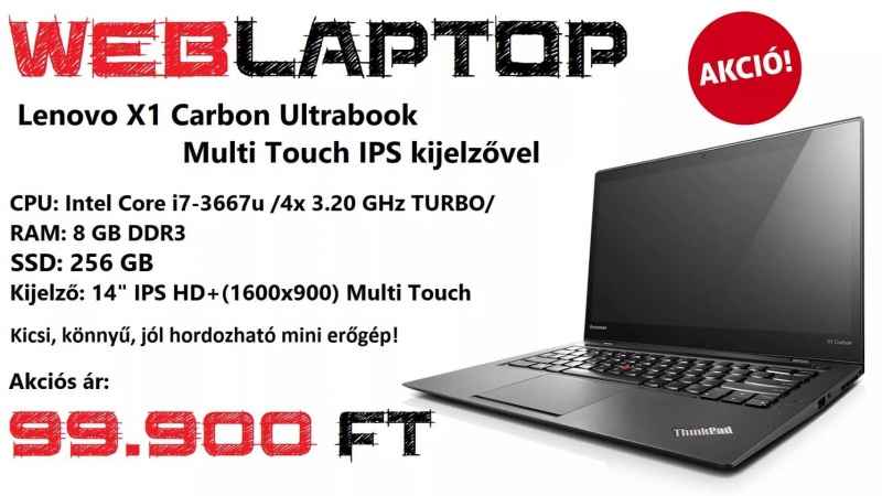 Lenovo X1 Carbon Érintőkijelzős Ultrabook AKCIÓ